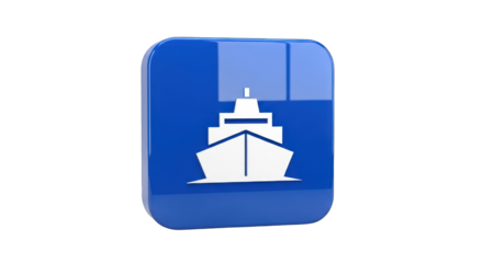 Glossy Blue Icon Featuring a White Ship Design.