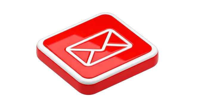 Red Square Email Icon with White Envelope Symbol.