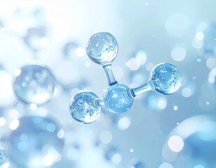 清潔感のあるブルー分子モデル スキンケアイラスト ジェネレーティブAI