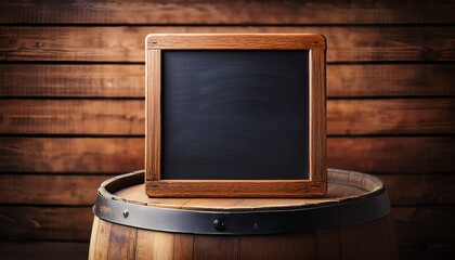 Wooden Framed Chalkboard On A Barrel With Textured Background Ideal For Mockups