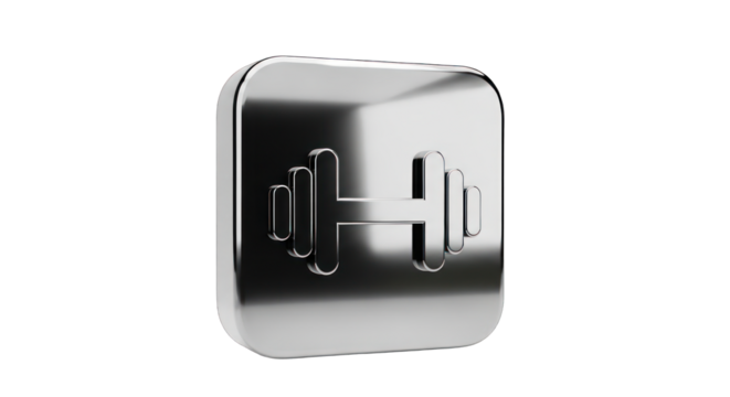 Shiny Silver Dumbbell Icon on Rounded Square Shape.