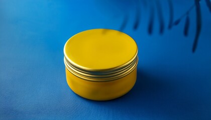 Photo Yellow Balm Tin Blue Background Skincare