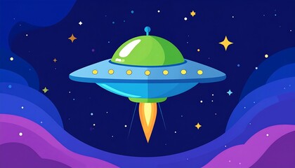 Cartoon spaceship in space