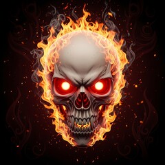 Flaming Skull: Intense Digital Art, Glowing Eyes, Hellfire Design