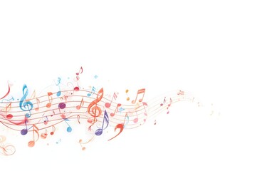 Naklejka premium A minimalist design with abstract musical notes in bright blues, reds, and yellows on a white background.