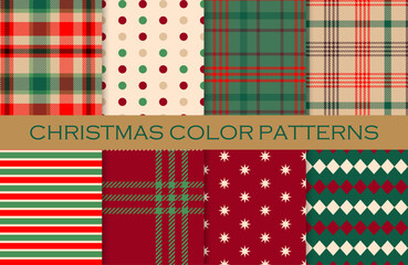 クリスマスカラーのシームレスパターンセット　8種類
