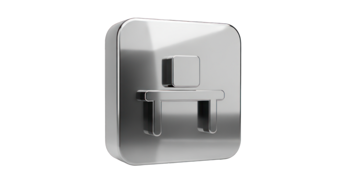Silver Metal Desk Icon on Rounded Square Plate.