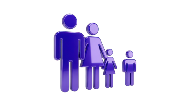 Stylized Purple Family Icon Representing Parents and Children.