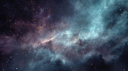 Obraz premium Teal, purple cosmic nebula swirls amidst stars