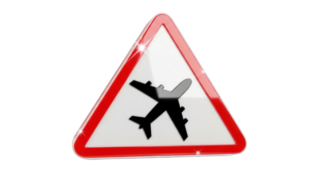 Airplane Warning Sign with Red Border and Triangle Shape.