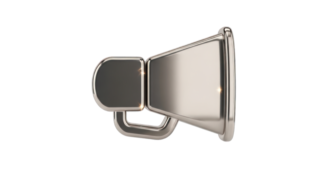Metallic Megaphone: Shiny Silver Communication Device for Announcements.