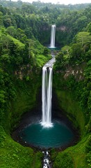 Majestic Waterfall Cascading into EmeraldGreen Gorge.