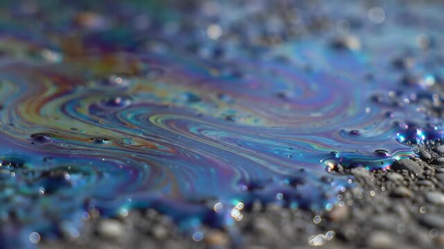 Colorful oil slick on a dark surface