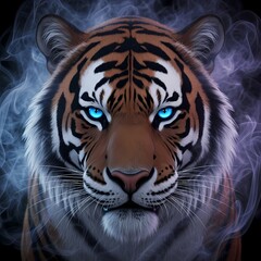 Fototapeta premium Majestic Tiger: Mystical Blue-Eyed Portrait