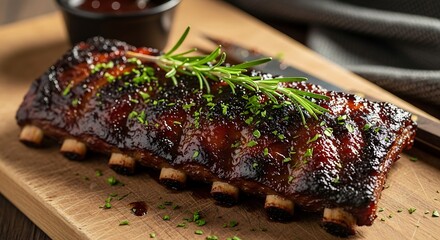 Delicious Grilled BBQ Pork Ribs with Rosemary.