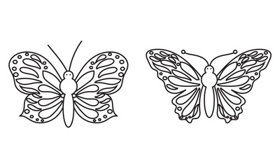White and black monarch butterfly icon. Two detailed illustrations of monarch butterflies with orange and black patterned wings, symbolizing transformation, beauty, and nature.
