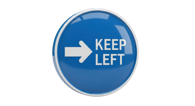 Blue and White Keep Left Directional Sign with Arrow.