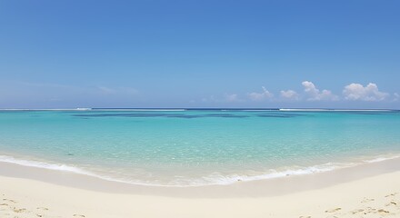 Serene Turquoise Waters Tranquil Beach Scene with CrystalClear Shallow Ocean and White Sand.