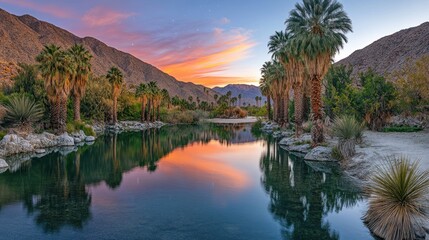 Serene oasis at dawn