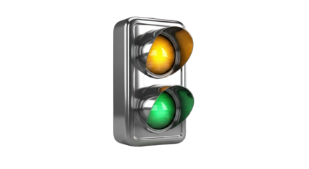 Metallic Traffic Light Showing Yellow and Green Lights.