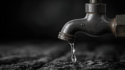 Capturing the Essence of Water Conservation: A Dripping Faucet in Monochrome