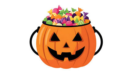 Fototapeta premium Halloween pumpkin candy bucket filled with assorted sweets