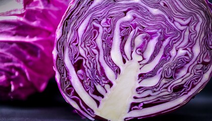Obraz premium Close Up Of Vibrant Purple Cabbage Showing Intricate Patterns And Textures
