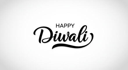 Happy diwali greeting in black script font on a plain white background for festival celebration