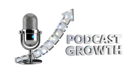 Podcast Growth: Microphone and Upward Trend.