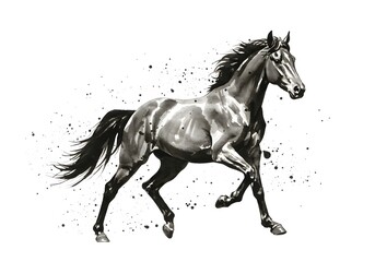 Elegant Gray Horse Running in Motion Artistic Watercolor Style with Splash Effect