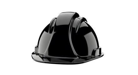 Fototapeta premium A shiny black construction hard hat isolated against a clean white background.