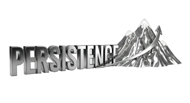 Metallic Persistence Word with Mountains and Arrow.