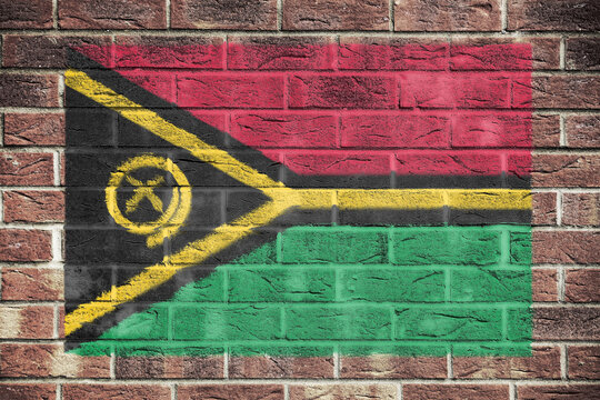 Vanuatu flag on a brick wall background