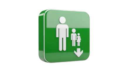 Green Downward Family Sign with Arrow Symbol.