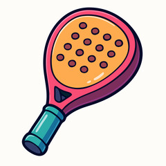 Cartoon vector illustration of padel racket in orange with teal handle, isolated object

