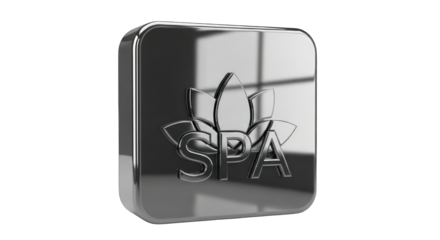 Polished Black Spa Logo with Lotus Design.