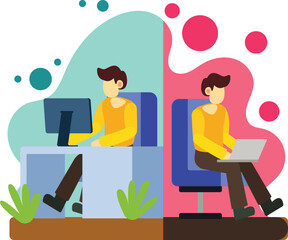 Working at office and home illustration