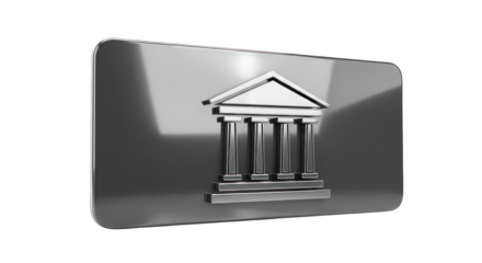 Metallic Bank Icon on Rounded Rectangle Plate.