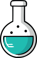 Round bottom flask with turquoise liquid and air bubbles for laboratory research and scientific experiment concept