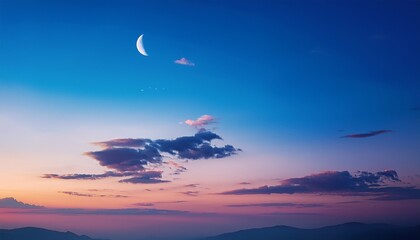 Minimalist Evening Sky With Moon And Clouds