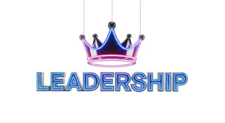 Neon Leadership Concept with Crown and Text Modern Design.
