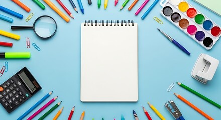 School Supplies Stationery Arranged Around Notepad