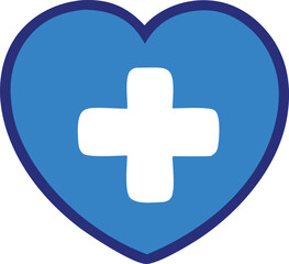 Obraz premium Blue heart with white medical cross symbol for health care love support and wellness concepts