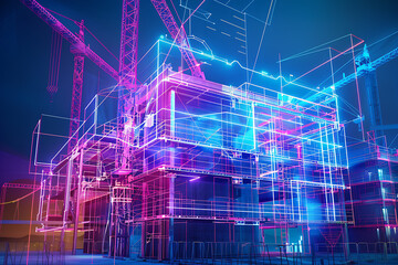 近未来的な建設現場のモダン建築構造（無人・整然）