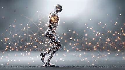 Futuristic Human Figure Walking Among Abstract Digital Connections with ai generated - Powered by Adobe