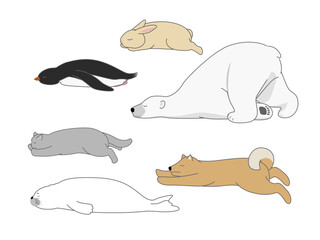 ベタっと寝そべるどうぶつのイラスト