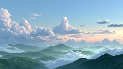 A stunning panoramic view of mountain ranges enveloped in clouds under a clear blue sky, showcasing natural beauty.