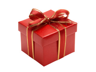 Obraz premium Red gift box with gold ribbon isolated on black background, Isolated On White, Png Transparent