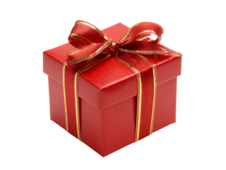 Red gift box with gold ribbon isolated on black background, Isolated On White, Png Transparent