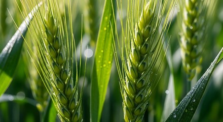 Green Wheat Field Close Up.